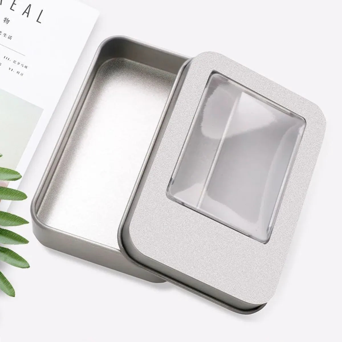 10PCS Tin Box Connected Flip Top With Clear Window for Small Item Storage Use
