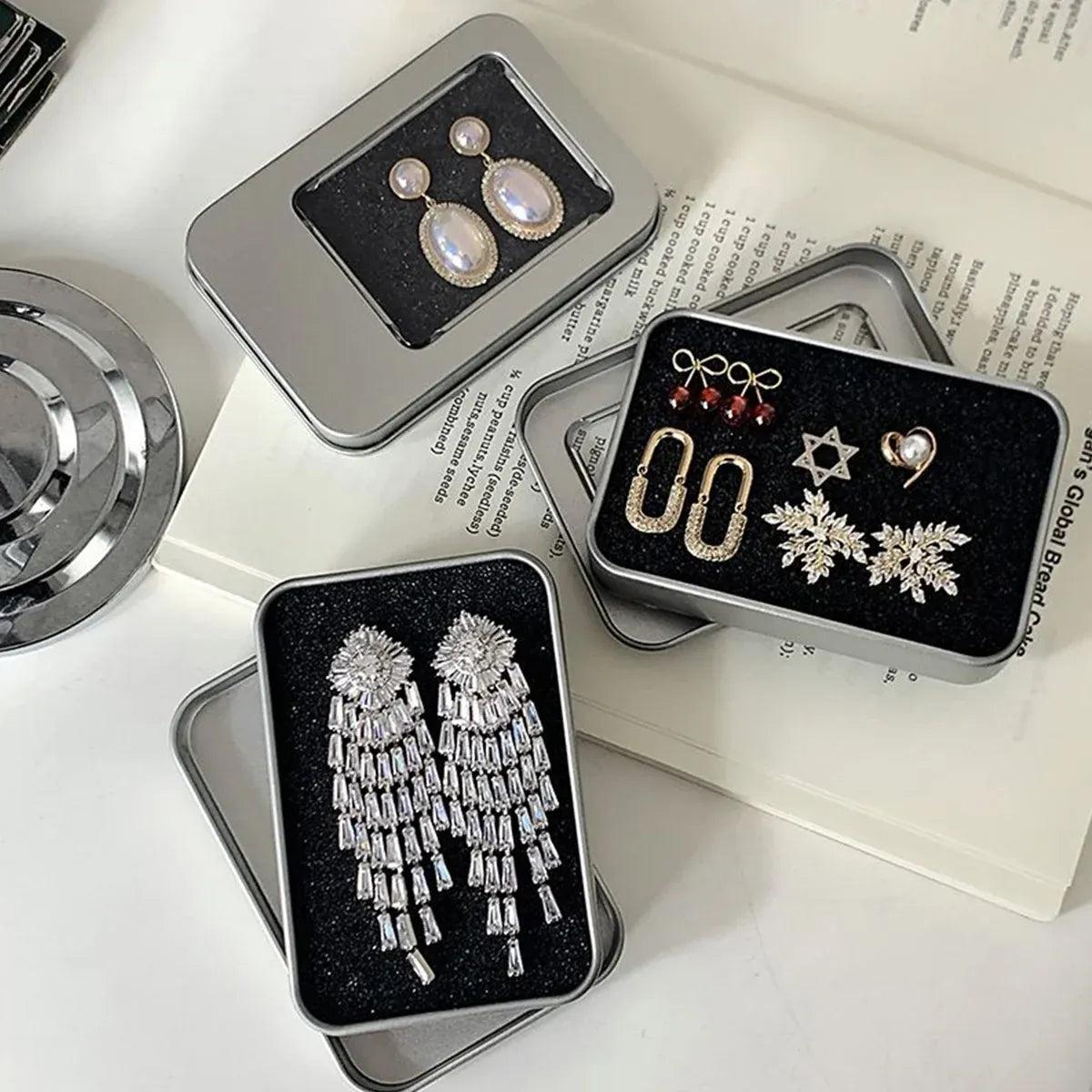 10PCS Tin Box Connected Flip Top With Clear Window for Small Item Storage Use