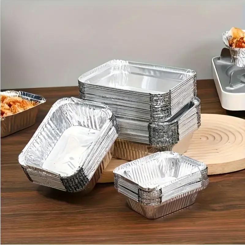 125PCS Disposable Quadrate Tin Foil Pans Oven Grill Safe Non-Stick Baking Trays - 125pcs-410ml
