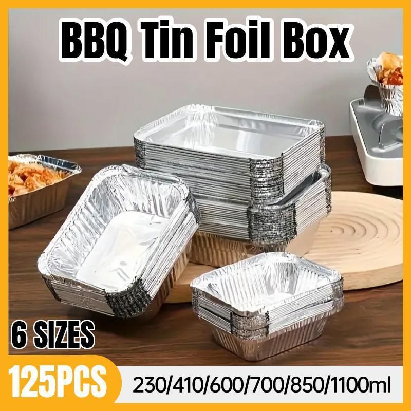 125PCS Disposable Quadrate Tin Foil Pans Oven Grill Safe Non-Stick Baking Trays - 125pcs-700ml
