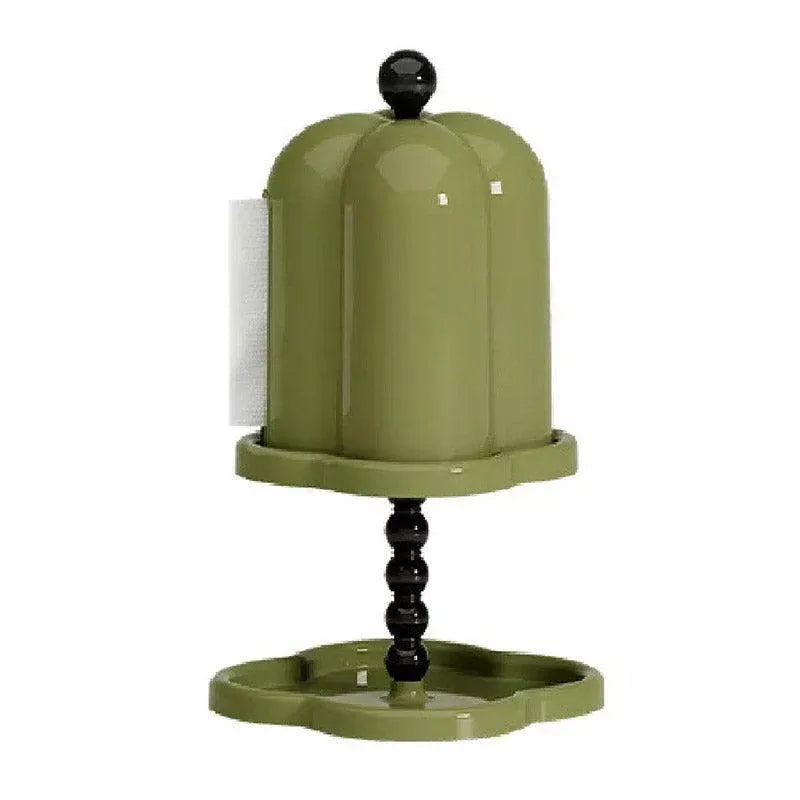 Double Shelf Paper Towel Box Dustproof Lid Vintage Tissue Holder for Kitchen - Green