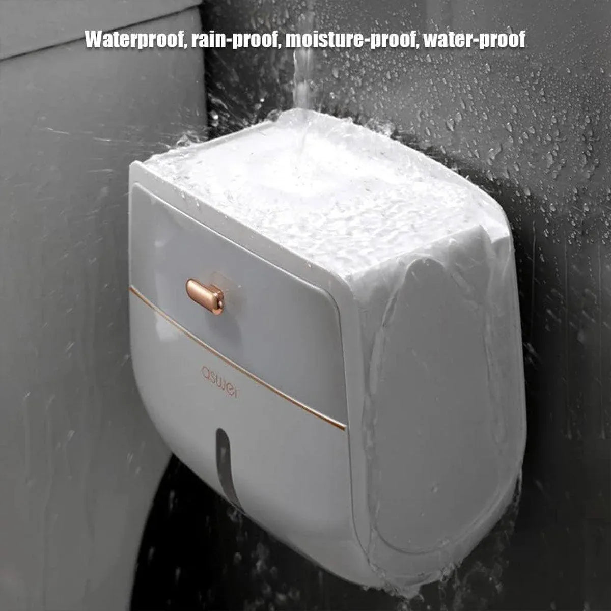 Wall-Mounted Toilet Tissue Paper Roll Holder Storage Box No punching Waterproof - Grey