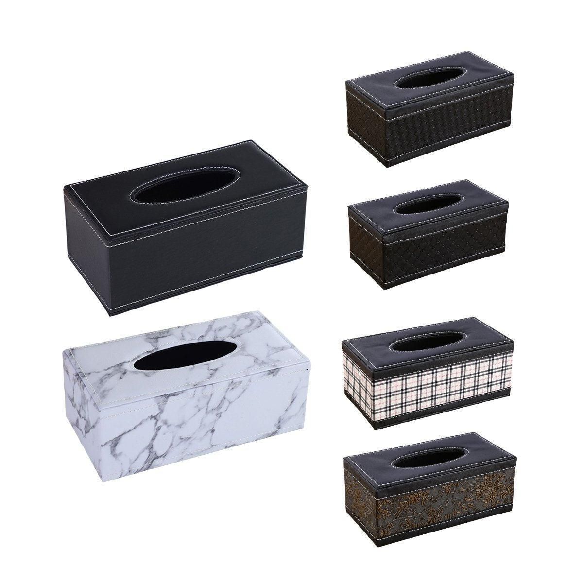 High-End PU Leather Tissue Box Holder for Hotel Home Office Decor Elegant Design - Black Buttons