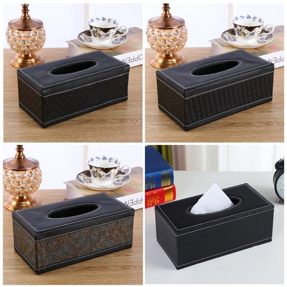 High-End PU Leather Tissue Box Holder for Hotel Home Office Decor Elegant Design - Black Buttons