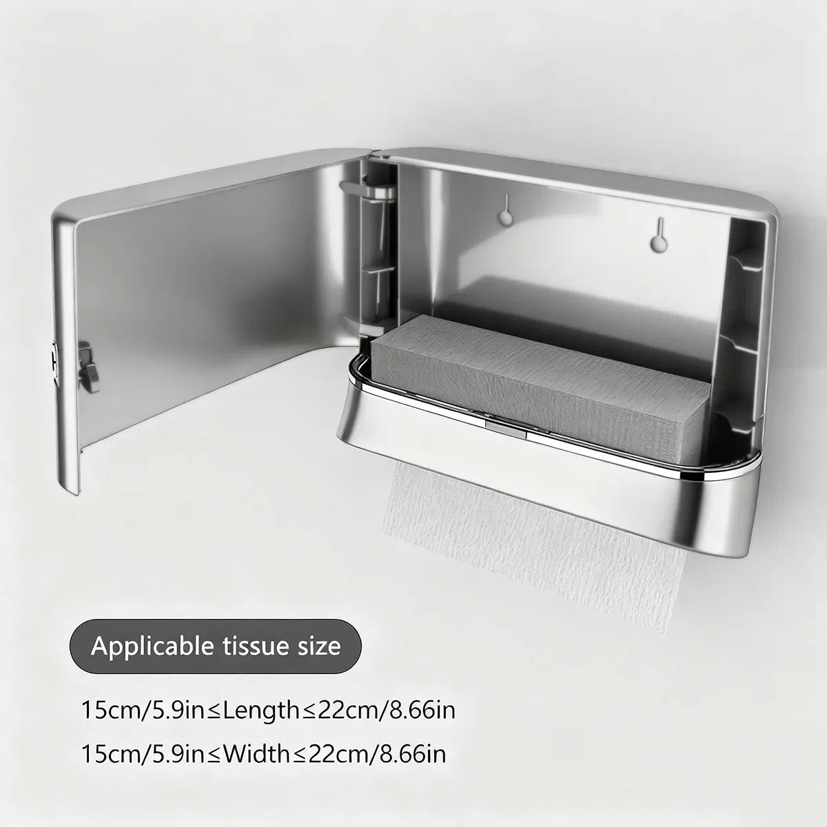 Commercial Hand Towel Dispenser Wall Mounted Tissue Box Easy Install Durable - Silver