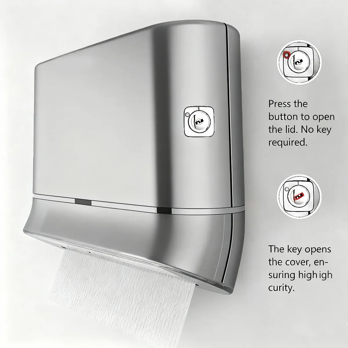 Commercial Hand Towel Dispenser Wall Mounted Tissue Box Easy Install Durable - Silver