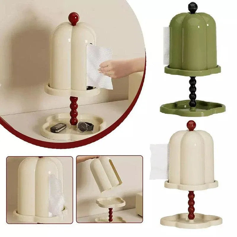 Double Shelf Paper Towel Box Dustproof Lid Vintage Tissue Holder for Kitchen - White