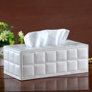 Leather Tissue Box Holder Rectangular Tissue Dispenser for Living Room Home - White