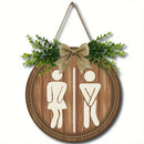 Round Restroom Door Sign with Bow and Greenery 23 x 23 cm - 1 Piece