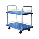 2 Tier Silent Flatbed Trolley with Double Handle for Moving Warehouse Transport