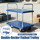 2 Tier Silent Flatbed Trolley with Double Handle for Moving Warehouse Transport