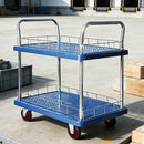 2 Tier Silent Flatbed Trolley with Double Handle for Moving Warehouse Transport