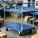 2 Tier Silent Flatbed Trolley with Double Handle for Moving Warehouse Transport