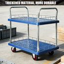 2 Tier Silent Flatbed Trolley with Double Handle for Moving Warehouse Transport