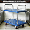 2 Tier Silent Flatbed Trolley with Double Handle for Moving Warehouse Transport