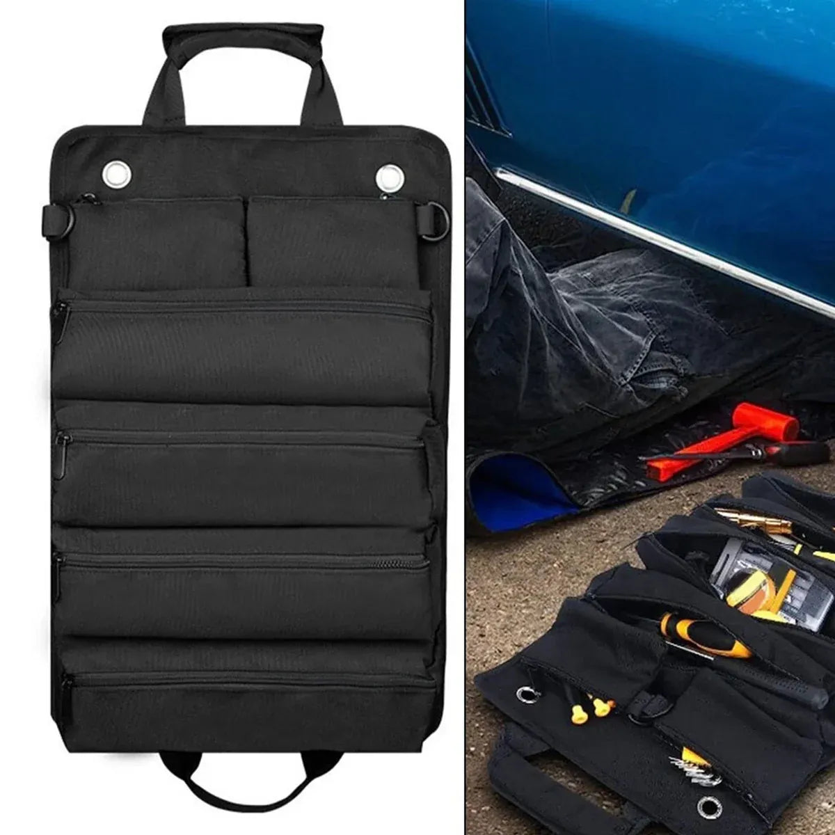 Portable Car Hardware Tool Kit Durable Oxford Bag for Vehicle Emergency Repair - Black