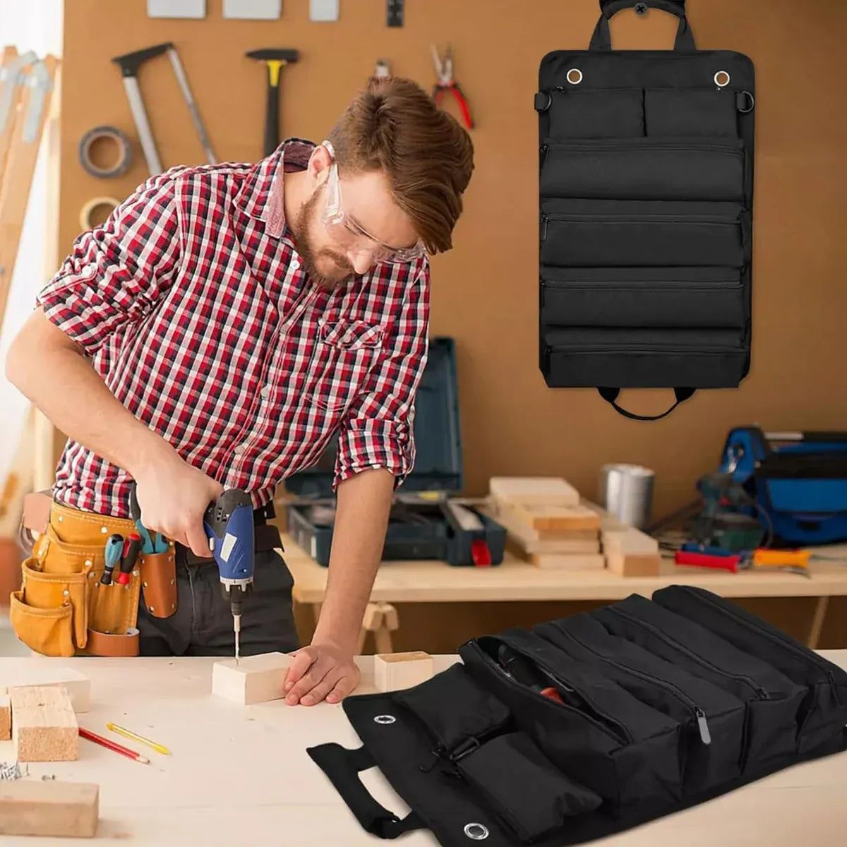 Portable Car Hardware Tool Kit Durable Oxford Bag for Vehicle Emergency Repair - Black