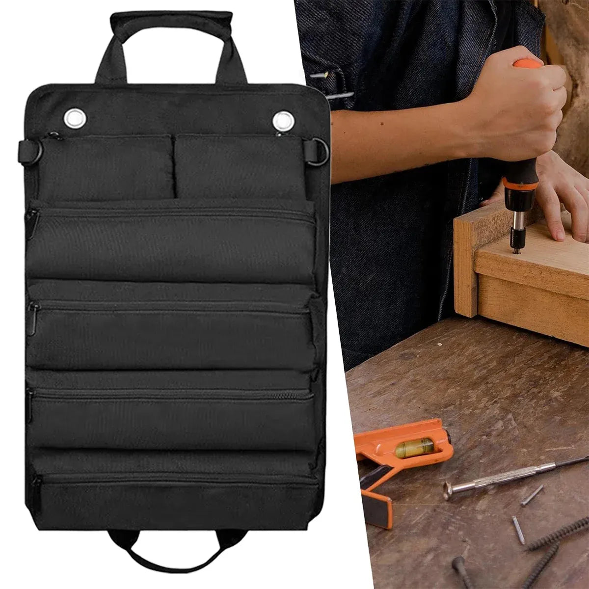 Portable Car Hardware Tool Kit Durable Oxford Bag for Vehicle Emergency Repair - Black