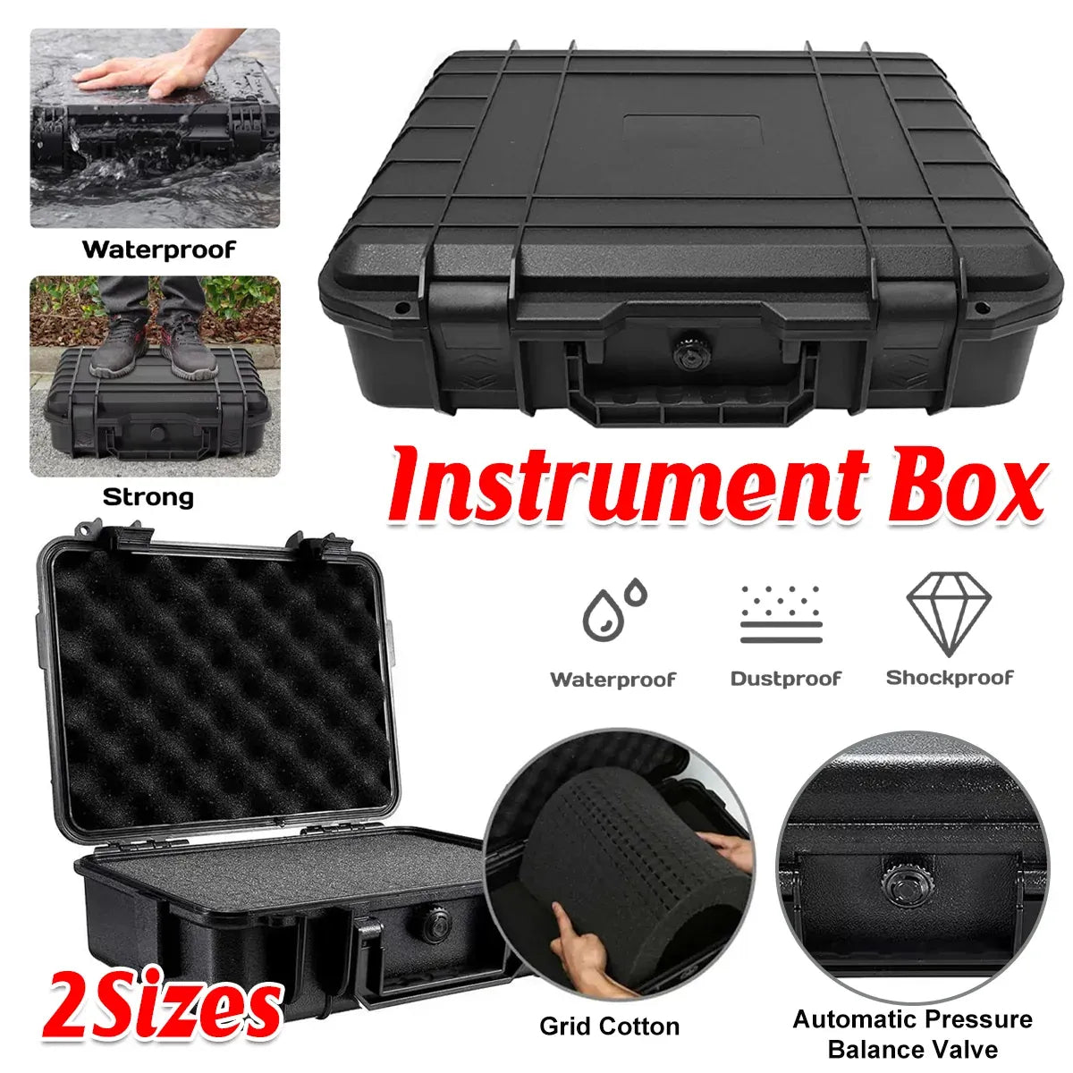 2 Sizes Plastic Equipment Box Portable Power Storage Customized Watch Toolbox - B Large Box