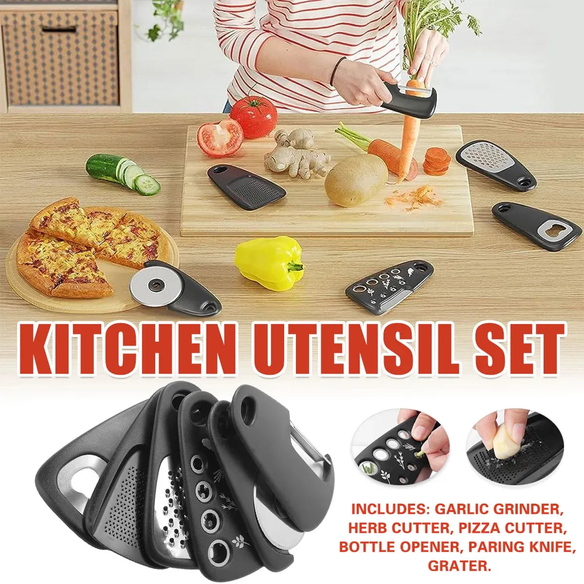 6 Pcs Kitchen Gadget Set Space-Saving Stackable 430 Stainless Steel