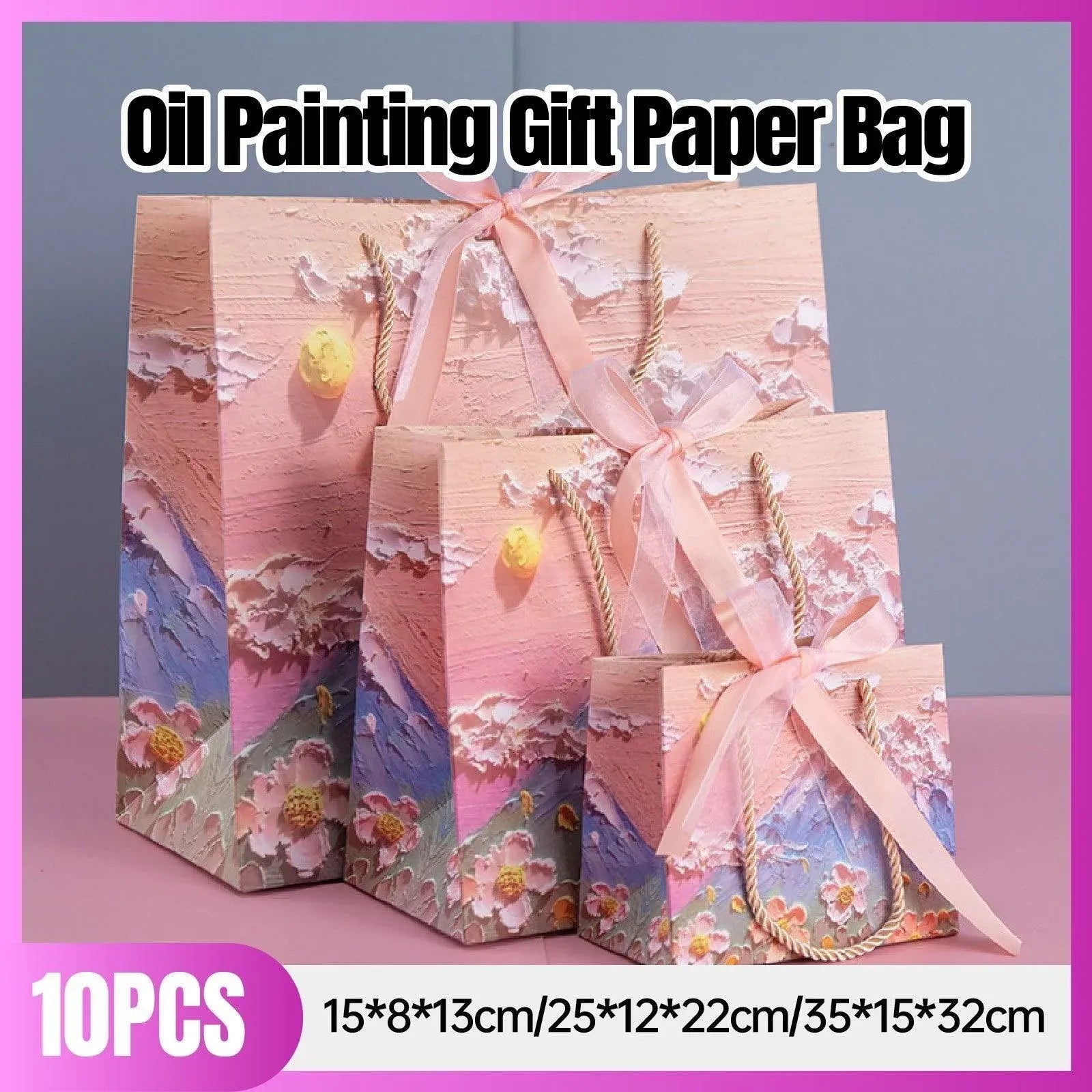 10pcs Oil Painting Gift Paper Bags for Birthday and Holiday Gift Packaging Tote - L
