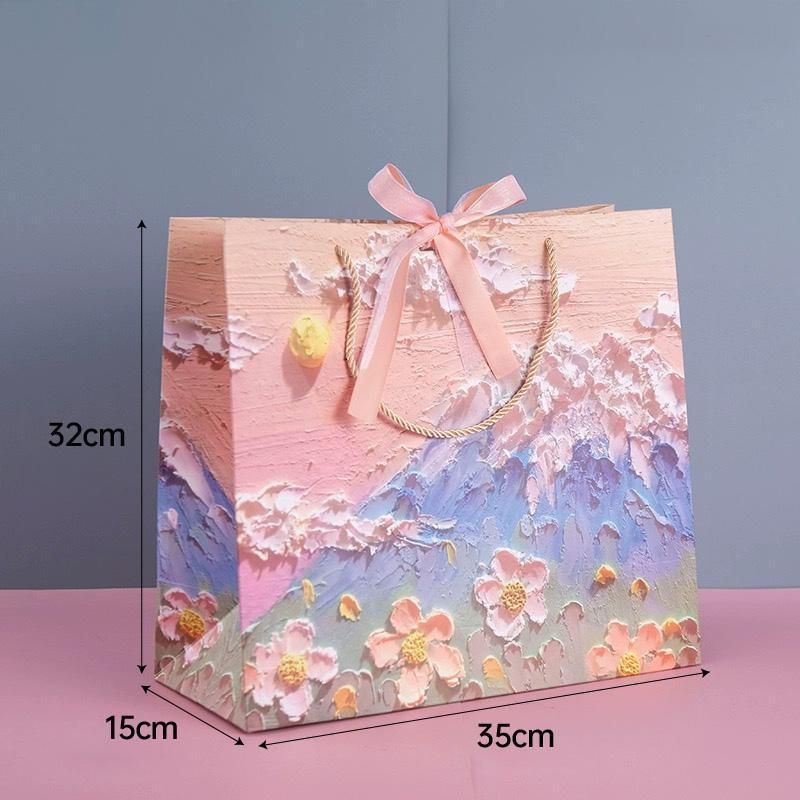 10pcs Oil Painting Gift Paper Bags for Birthday and Holiday Gift Packaging Tote - M
