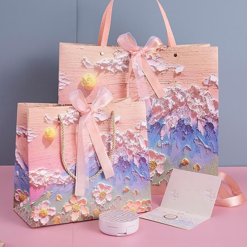 10pcs Oil Painting Gift Paper Bags for Birthday and Holiday Gift Packaging Tote - M