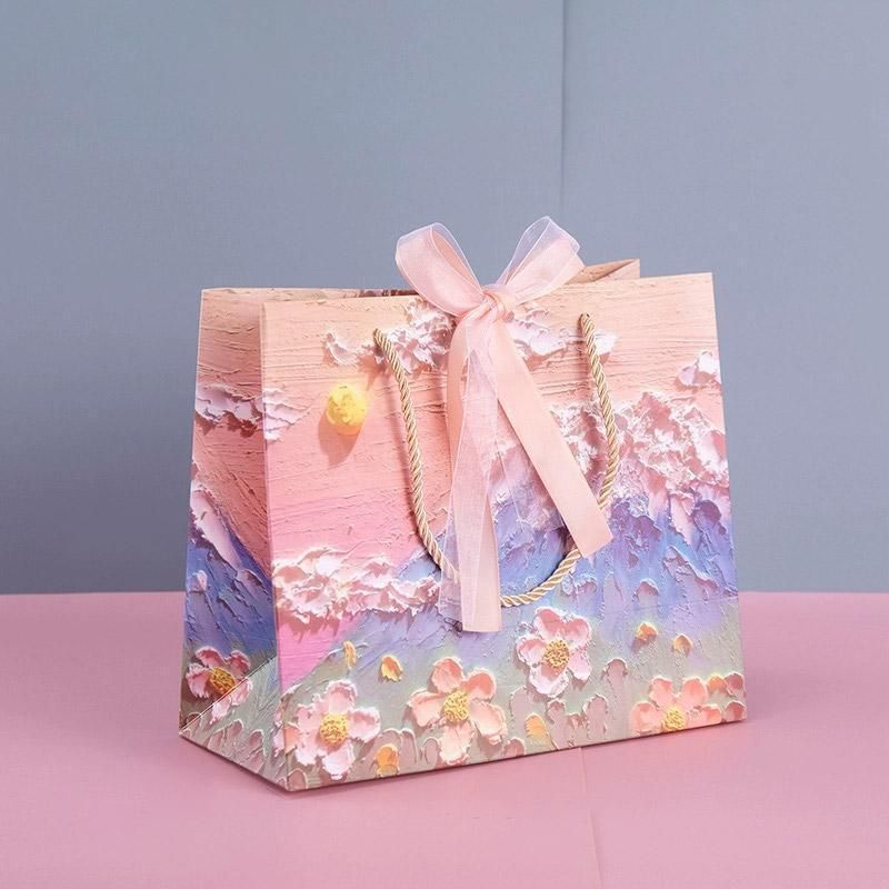 10pcs Oil Painting Gift Paper Bags for Birthday and Holiday Gift Packaging Tote - M