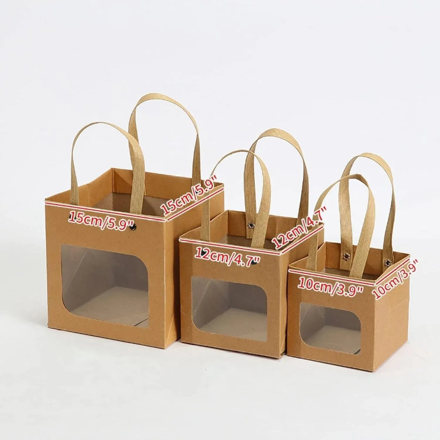 Square Paper Bags Standard Kraft Material Sturdy Multipurpose Available 3 Sizes - 25pcs-12*12*12cm