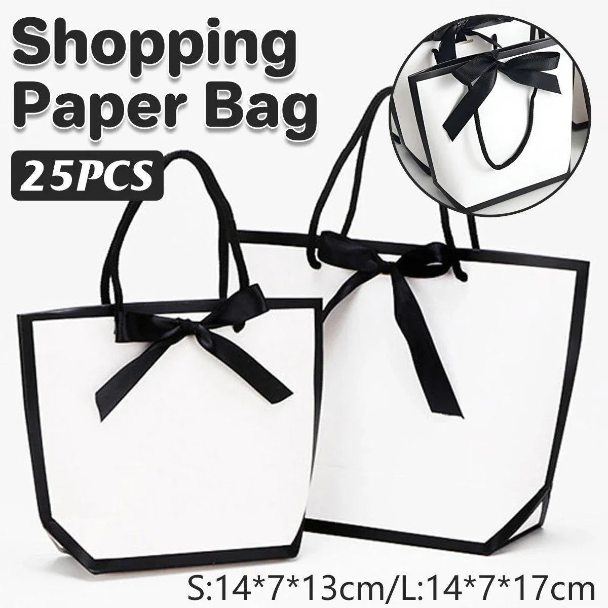25pcs Solid Color Tote Bags Gift Packaging Shopping Bag Set for Party Favors - Large (14*7*17cm)