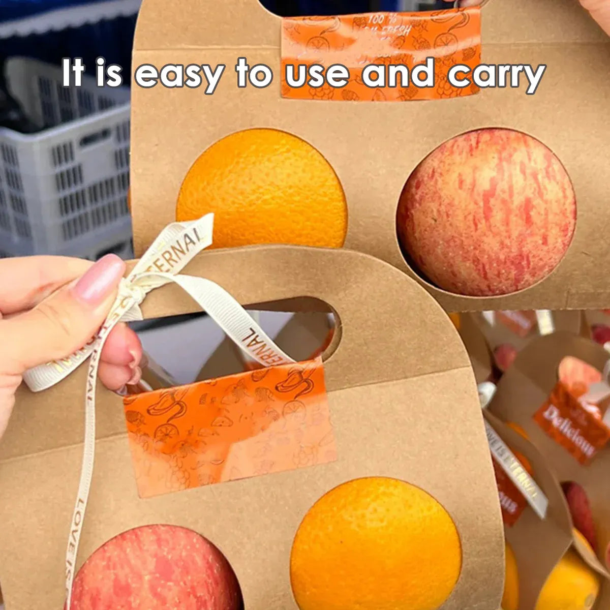 50PCS Kraft Paper Packaging Box Fruit Gift Bag Single Double Handle for Party - 17.5x16cm