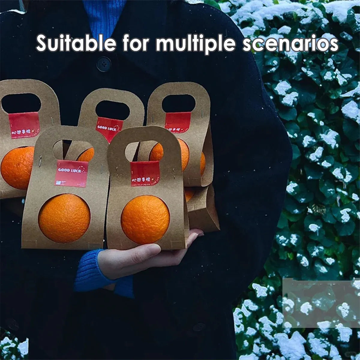 50PCS Kraft Paper Packaging Box Fruit Gift Bag Single Double Handle for Party - 17.5x16cm