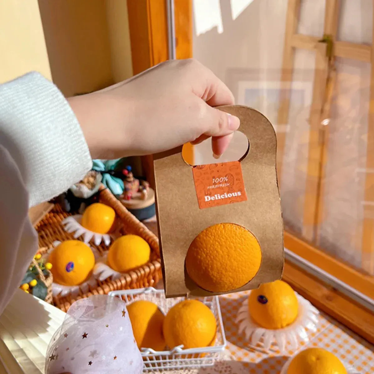 50PCS Kraft Paper Packaging Box Fruit Gift Bag Single Double Handle for Party - 9x16cm