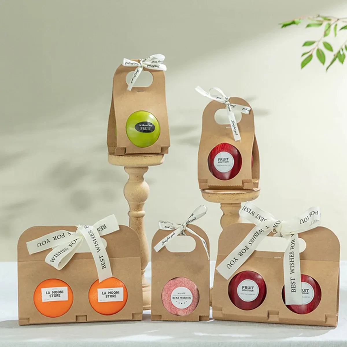50PCS Kraft Paper Packaging Box Fruit Gift Bag Single Double Handle for Party - 9x16cm