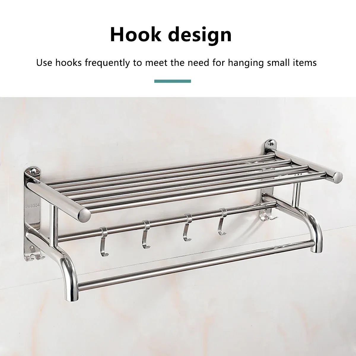 Towel Rack Bathroom Hotel Rail Holder Stainless Steel Wall Mounted Storage Shelf