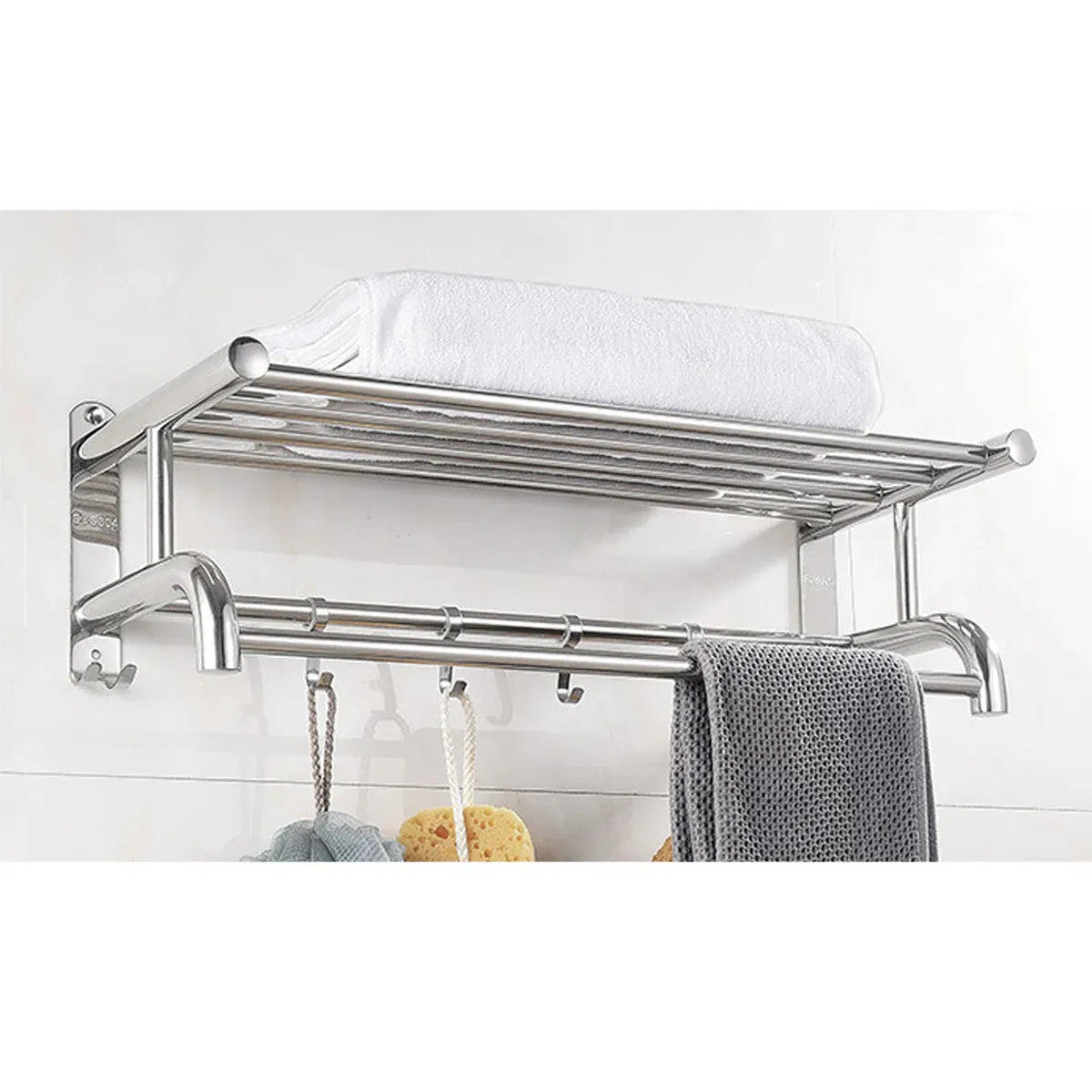 Towel Rack Bathroom Hotel Rail Holder Stainless Steel Wall Mounted Storage Shelf