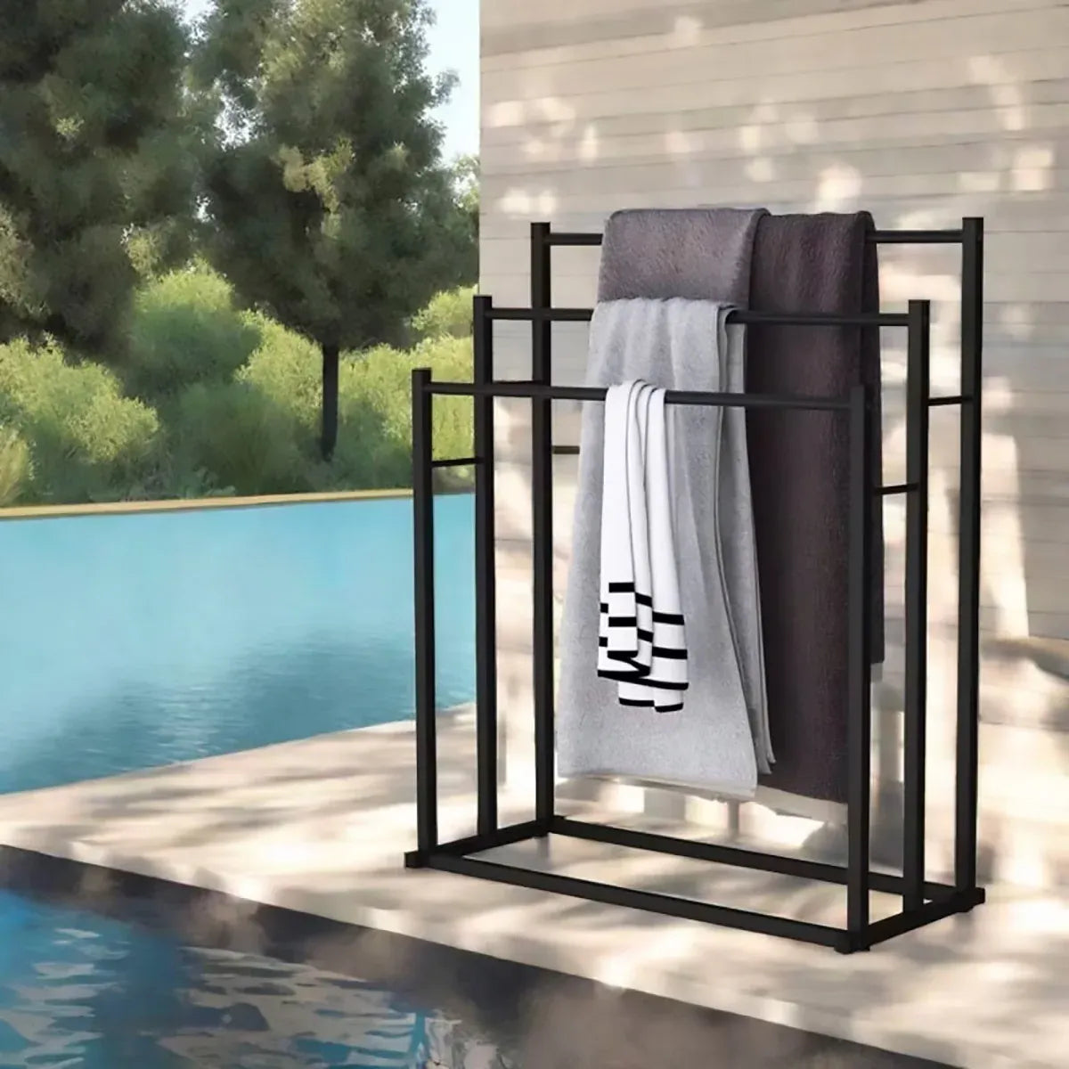 3 Bar Metal Floor-Standing Towel Rack 80x32.5x90cm Durable for Bathroom Bedroom