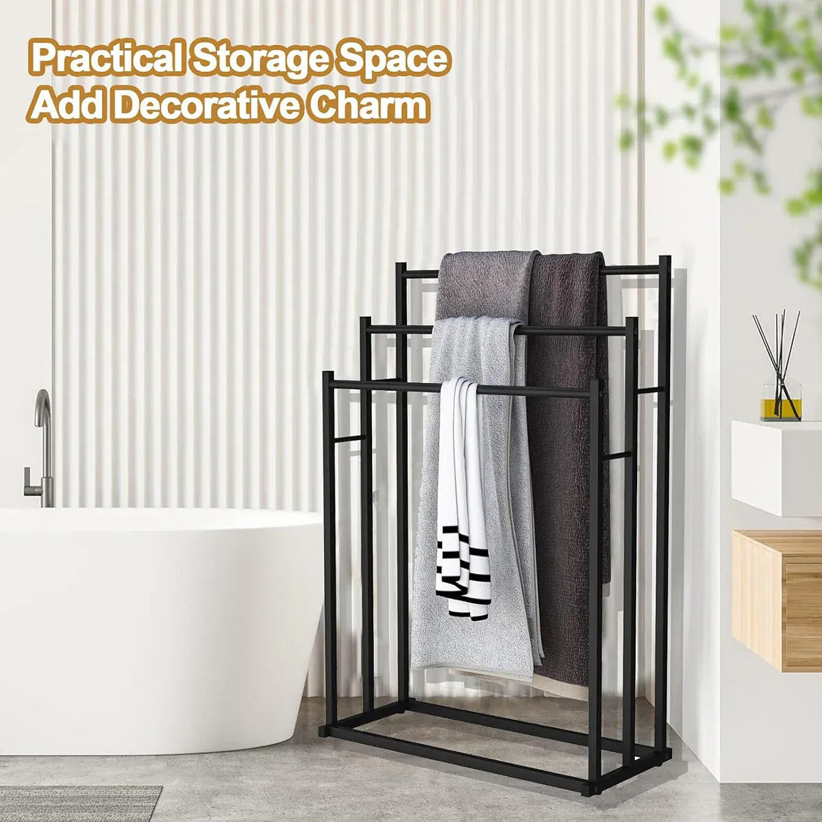 3 Bar Metal Floor-Standing Towel Rack 80x32.5x90cm Durable for Bathroom Bedroom