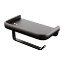 Wall Mounted Aluminum Toilet Paper Holder Non-perforated Tissue Cell Phone Shelf - Black