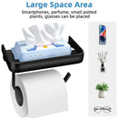 Wall Mounted Aluminum Toilet Paper Holder Non-perforated Tissue Cell Phone Shelf - Black