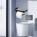 Wall Mounted Aluminum Toilet Paper Holder Non-perforated Tissue Cell Phone Shelf - Black