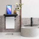 Wall Mounted Aluminum Toilet Paper Holder Non-perforated Tissue Cell Phone Shelf - Black