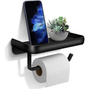 Wall Mounted Aluminum Toilet Paper Holder Non-perforated Tissue Cell Phone Shelf - Black