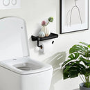 Wall Mounted Aluminum Toilet Paper Holder Non-perforated Tissue Cell Phone Shelf - Black