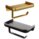 Wall Mounted Aluminum Toilet Paper Holder Non-perforated Tissue Cell Phone Shelf - Black