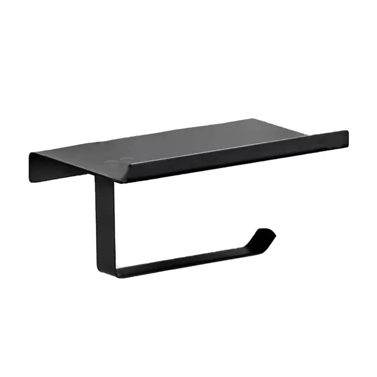 304 Stainless Steel Toilet Paper Holder Non-perforated Roll with Phone Rack - Black