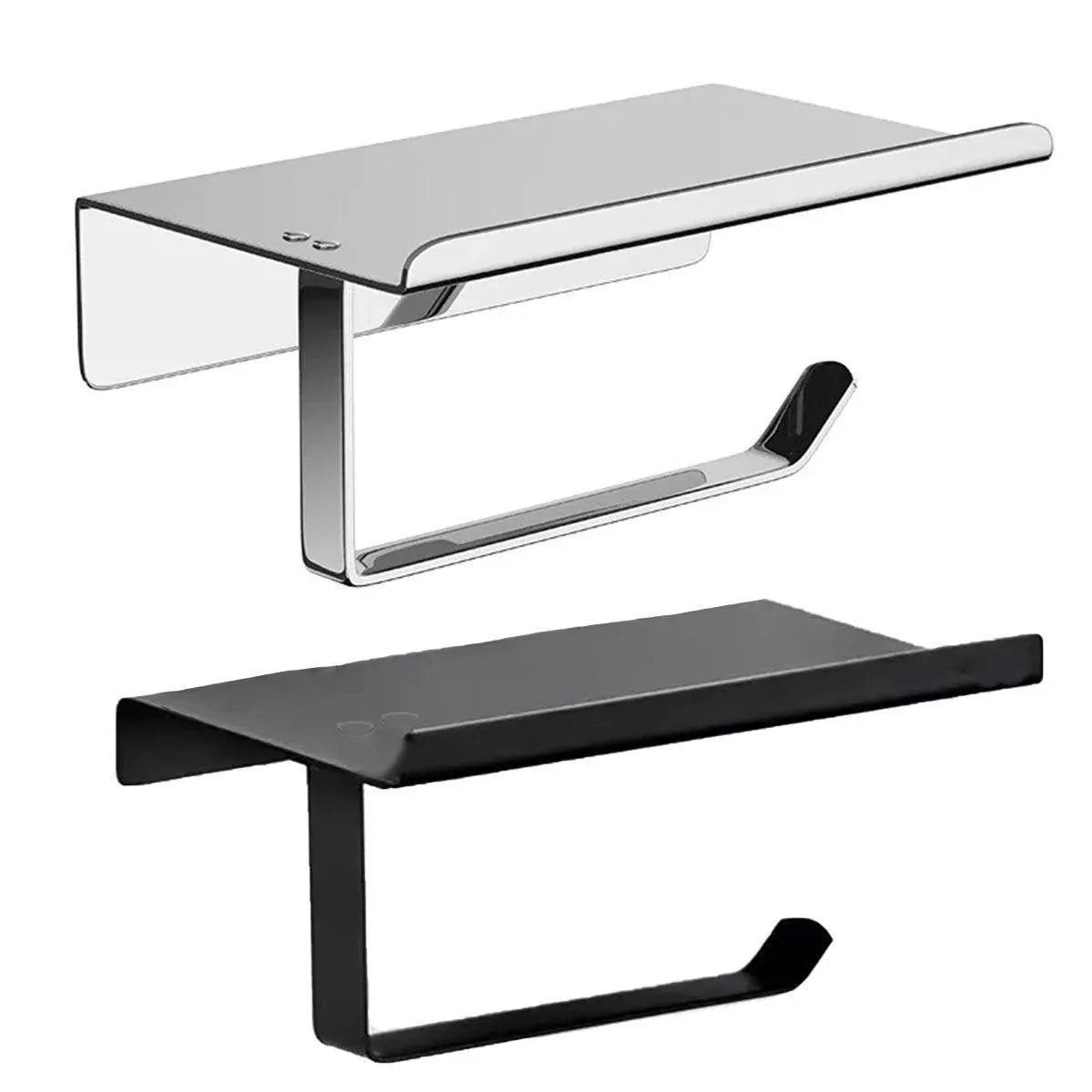 304 Stainless Steel Toilet Paper Holder Non-perforated Roll with Phone Rack - Black