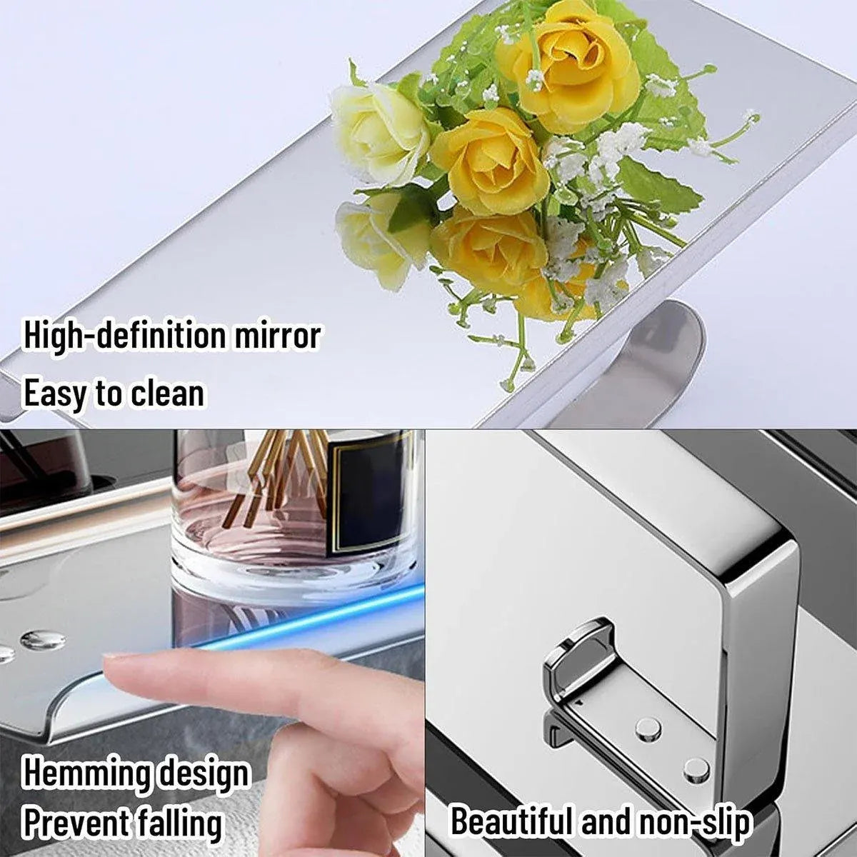 304 Stainless Steel Toilet Paper Holder Non-perforated Roll with Phone Rack - Black