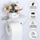 304 Stainless Steel Toilet Paper Holder Non-perforated Roll with Phone Rack - Black