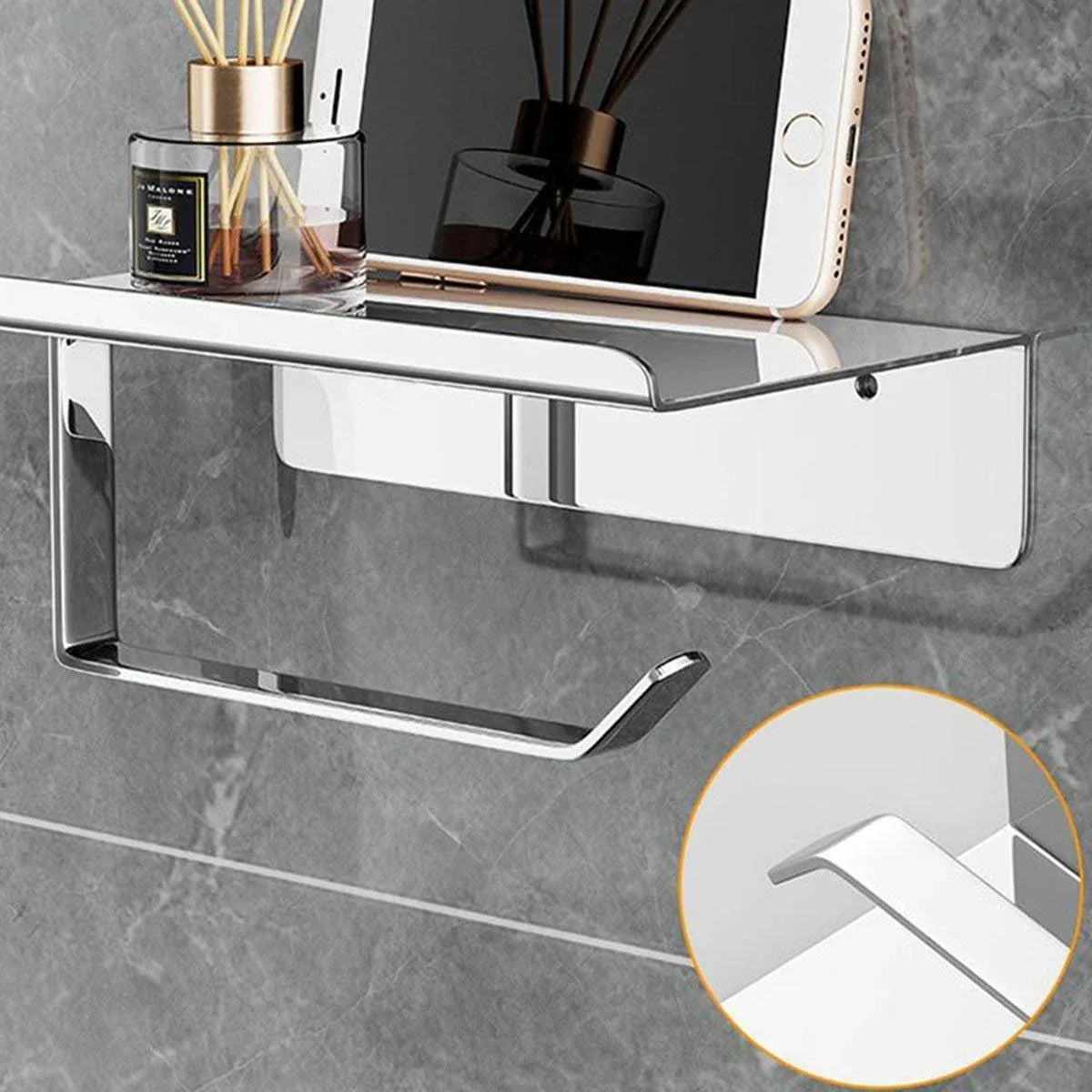 304 Stainless Steel Toilet Paper Holder Non-perforated Roll with Phone Rack - Black